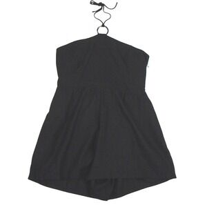 Old Navy Women's O-Ring Halter Elasticized Waist Romper Linen Blend Black XL NWT